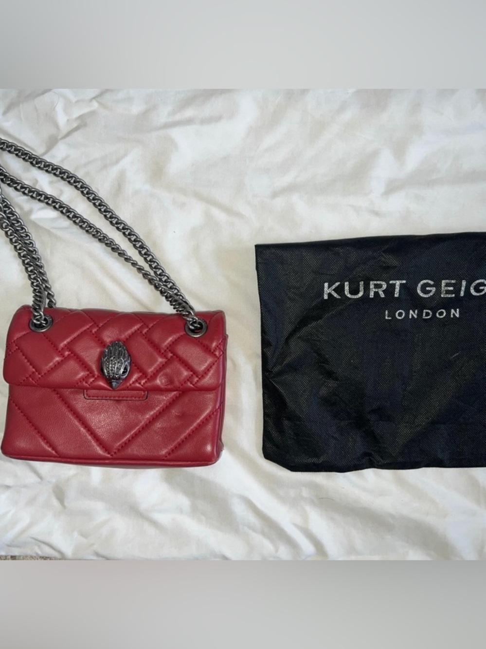 Kurt Geiger Red Quilted Crossbody with Silver Chain